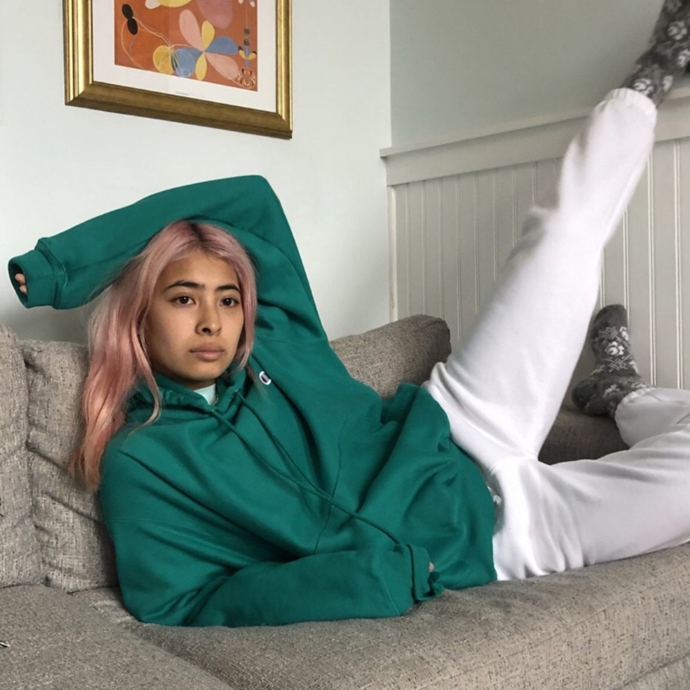 Champion Classic Logo Fleece Hoodie Sweatshirt (Bright Green)
